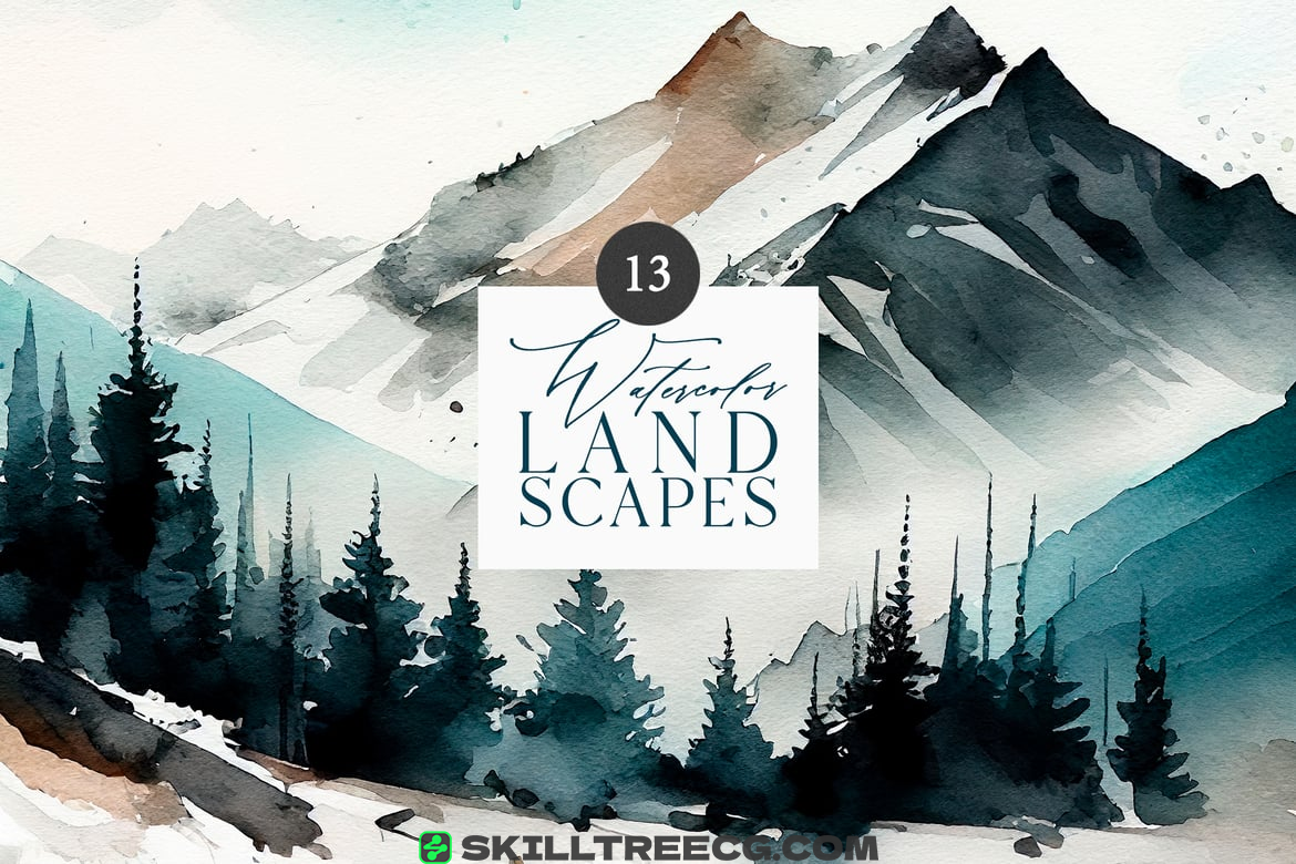 Watercolor Landscape Mountains Background（392680）-技能树